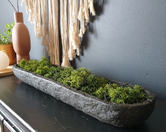 Vanda - Wabi Sabi Long Textured Tray in Black. Paper Mache Art. Winter Home Decoration. Fireplace decoration for moss, dry plants or candles