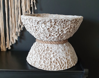 Eucharis Handmade Paper Mache Hourglass Bowl – Japandi Decor, Sustainable Art