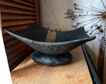 Thunia Wabi-Sabi Paper Mache Bowl – Square Pedestal, Loft Decor
