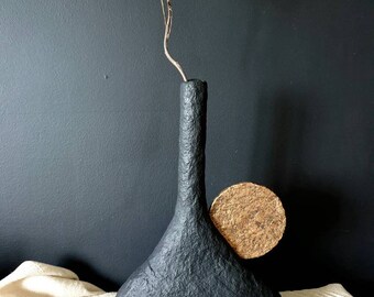 Carex Black Paper Mache Vase | Wabi Sabi Golden Accent Decor