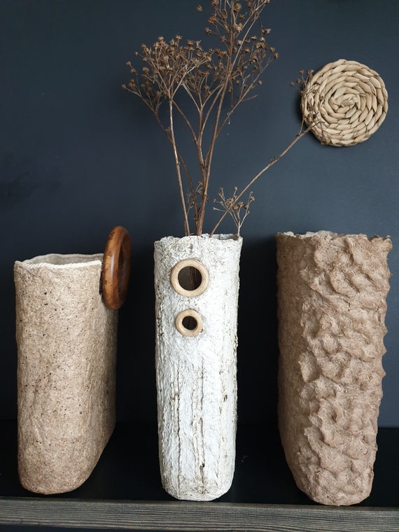 Wabi Sabi Hand Made Paper Mache Flat Structured Vase in - Etsy