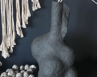 Black Lithops Paper Mache Vase – Wabi Sabi Dry Plant Holder