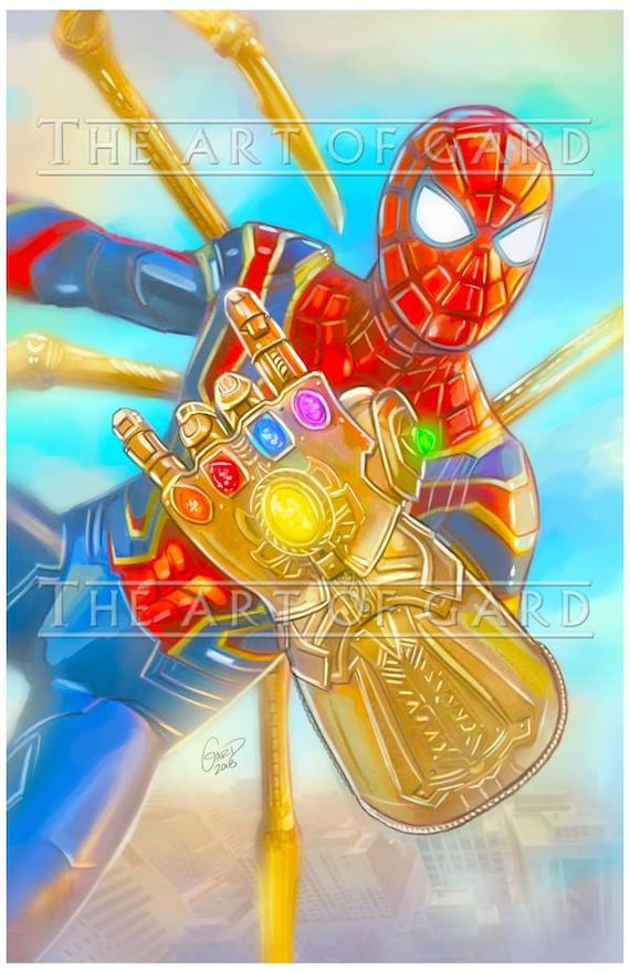 Spiderman and Infinity Gauntlet 11X17 Art Print