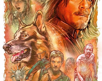 Daryl Dixon and Dog 11X17 Art Print