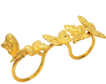 Full Finger Sterling Gold Plated Ring - 4 Finger Ring - Palm rings - Armor Ring - Wedding accessories butterfly jewelry