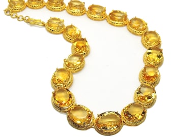 Sterling Gold Plated Natural Genuine 190 carats Citrine Necklace, Chunky Genuine Citrine necklace, citrine necklace gold