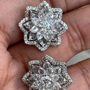 Pendientes de flor de diamante de 4,84 quilates en oro blanco de 18 quilates, pendientes de flor de diamante, joyas de flores, pendientes de naturaleza, oro blanco de 18 quilates, regalo para ella