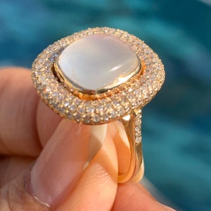 14k Gold Moonstone Diamond Ring, Diamond Moonstone Jewelry, Moonstone Ring