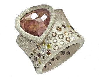 Colored Diamond Ring, Red Diamond Brown Diamond Ring, Raw Diamond Ring, Multicolored Diamond ring, Unisex diamond ring, diamond jewelry