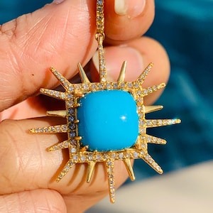14k Gold Sleeping Beauty Turquoise Diamond Pendant, 14k gold Turquoise Diamond Pendant