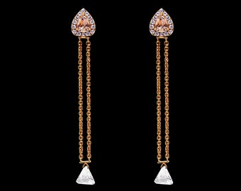 18k Yellow Gold 1.2 carats long Diamond earrings , Diamond long Earrings,  Earrings, 18k yellow Gold drop earrings, Gift for Her