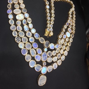 Rainbow Moonstone Necklace Sterling Silver Gold Plated