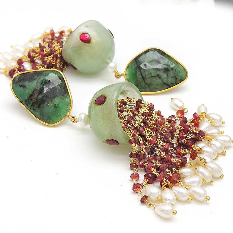 Emerald Ruby Jade Chandelier Earrings, tuby tassel earrings, emerald slice earring, emerald earring, ruby earrings, boucles d'oreilles rubis image 10