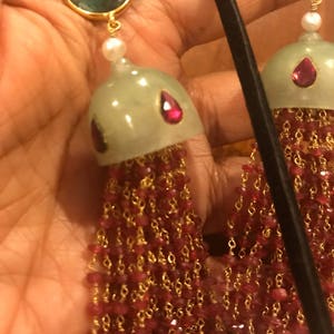 Emerald Ruby Jade Chandelier Earrings, tuby tassel earrings, emerald slice earring, emerald earring, ruby earrings, boucles d'oreilles rubis image 6