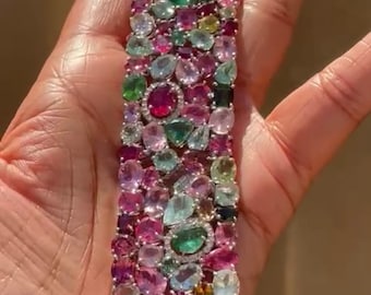 72 carat Tourmaline Diamond Cuff - Multi color Tourmaline Bangle - multi Gemstone Bangle - Multistone Bangle - cuff Bracelet