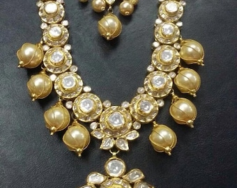 Details about   Stone Miror Look Pearls Design Meena Kudan Gold Plated Handmade Jewelry Necklace 