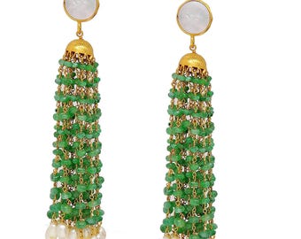 Emerald Pearl Earrings, Sterling dippd gold Emerald Earrings, Emerald earrings, Valentine special pricing !!