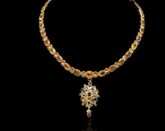 Custom Piece 22k Gold Necklace, 18k Ruby Necklace, 18k Sapphire necklace set, 22k Gold emerald diamond set