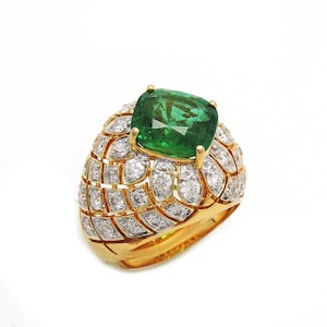 Anillo de diamantes esmeralda de calidad rara, anillo estilo cartier