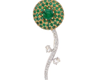 鳥型ブローチ Pt エメラルド　ダイヤ 鳥のブローチ 18K ゴールド ダイヤモンドアクセント マルチカラー