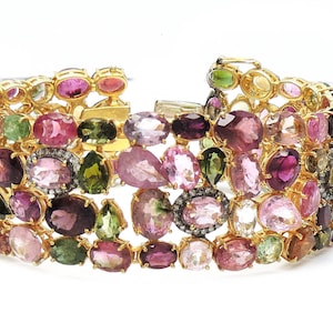 72 carat Tourmaline Diamond Cuff - Multi color Tourmaline Bangle - multi Gemstone Bangle - Multistone Bangle - cuff Bracelet