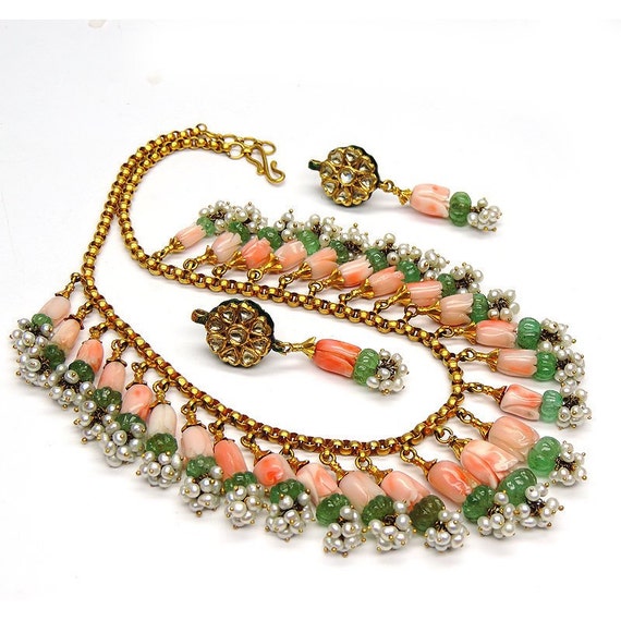 Coral & Silver Multi-strand Yemen Necklace - beadstore.com