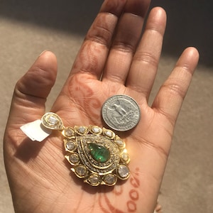 Estate Emerald Diamond Pendant in Gold and Silver