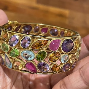 Sapphire Ruby emerald Cuff, Sterling Gold Dipped Multi-Sapphire cuff, Multistone Bangle, Citrine Garnet Blue Sapphire