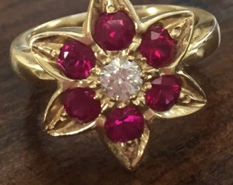Estate 14k Gold Execellent Ruby Diamond Ring