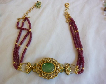 Collar de turquesa con diamantes en oro de 22 quilates, collar de oro de 22 quilates, joyería étnica con turquesa, collar Moughal de oro, jadau