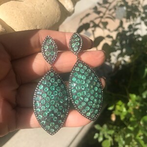 Emerald diamond earrings, vintage look emerald, image 10