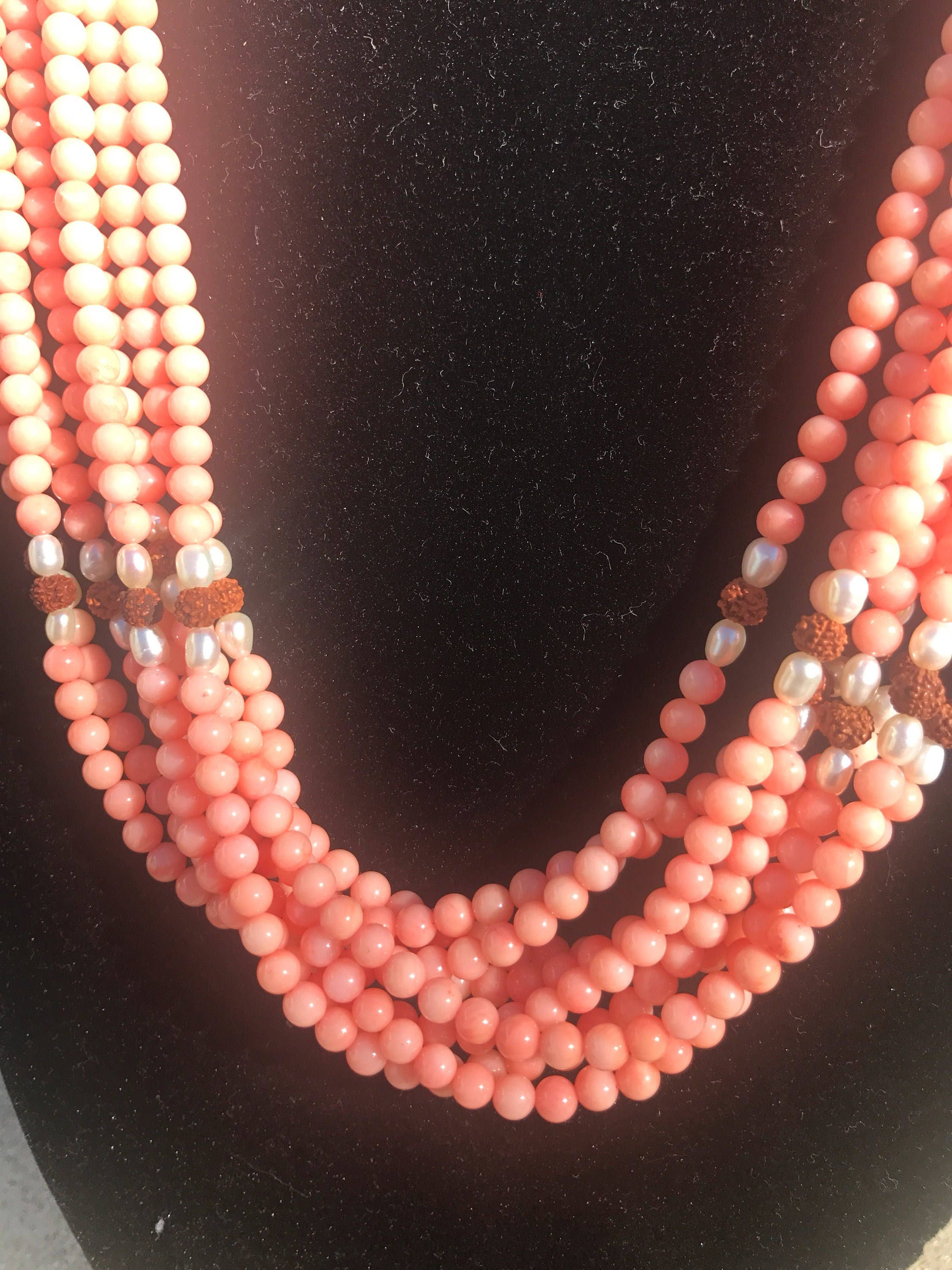 14k gold Unique Coral Rudraksha Pearl necklace genuine coral | Etsy