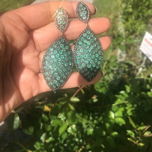 Emerald diamond earrings, vintage look emerald, image 2