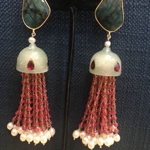 Emerald Ruby Jade Chandelier Earrings, tuby tassel earrings, emerald slice earring, emerald earring, ruby earrings, boucles d'oreilles rubis image 7
