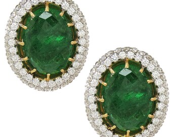 21 Carats Emerald Diamond Studs, Appraised for 38k Angelina Emerald Large Natural Emerald Earrings for Pierced and unpierced ears