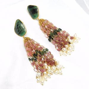 Emerald Ruby Jade Chandelier Earrings, tuby tassel earrings, emerald slice earring, emerald earring, ruby earrings, boucles d'oreilles rubis image 8