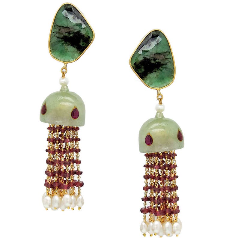 Emerald Ruby Jade Chandelier Earrings, tuby tassel earrings, emerald slice earring, emerald earring, ruby earrings, boucles d'oreilles rubis image 3