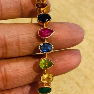 9k gold Multistone bracelet, birthstone Bracelet, Emerald Ruby Bangle, Emerald Ruby yellow sapphire Garnet Kyanite Bangle gemstone cuff