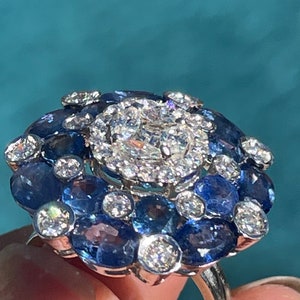 14K White Gold Blue Sapphire 3.2 Carat Natural Diamond 0.62 Carat Wedding & Engagement Ring , Natural Emerald Ring For Women