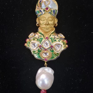 Gold Diamond brooch, Stunning brooch, brooch pendant, period jewelry, unique brooch, Pearl brooch, ruby brooch Blackamoor style jewelry, con