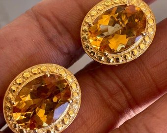 Oval Shaped Citrine Gemstone Pieced Earrings - 8.3 gms 8 carat, Citrine Studs, Sterling Oval Citrine Stud Earrings, November Birthstone