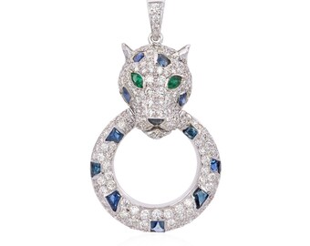 14k White Gold Diamond Panther pendant  Diamond Panther Pendant, emerald panther, animal jewelry