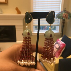 Emerald Ruby Jade Chandelier Earrings, tuby tassel earrings, emerald slice earring, emerald earring, ruby earrings, boucles d'oreilles rubis image 5