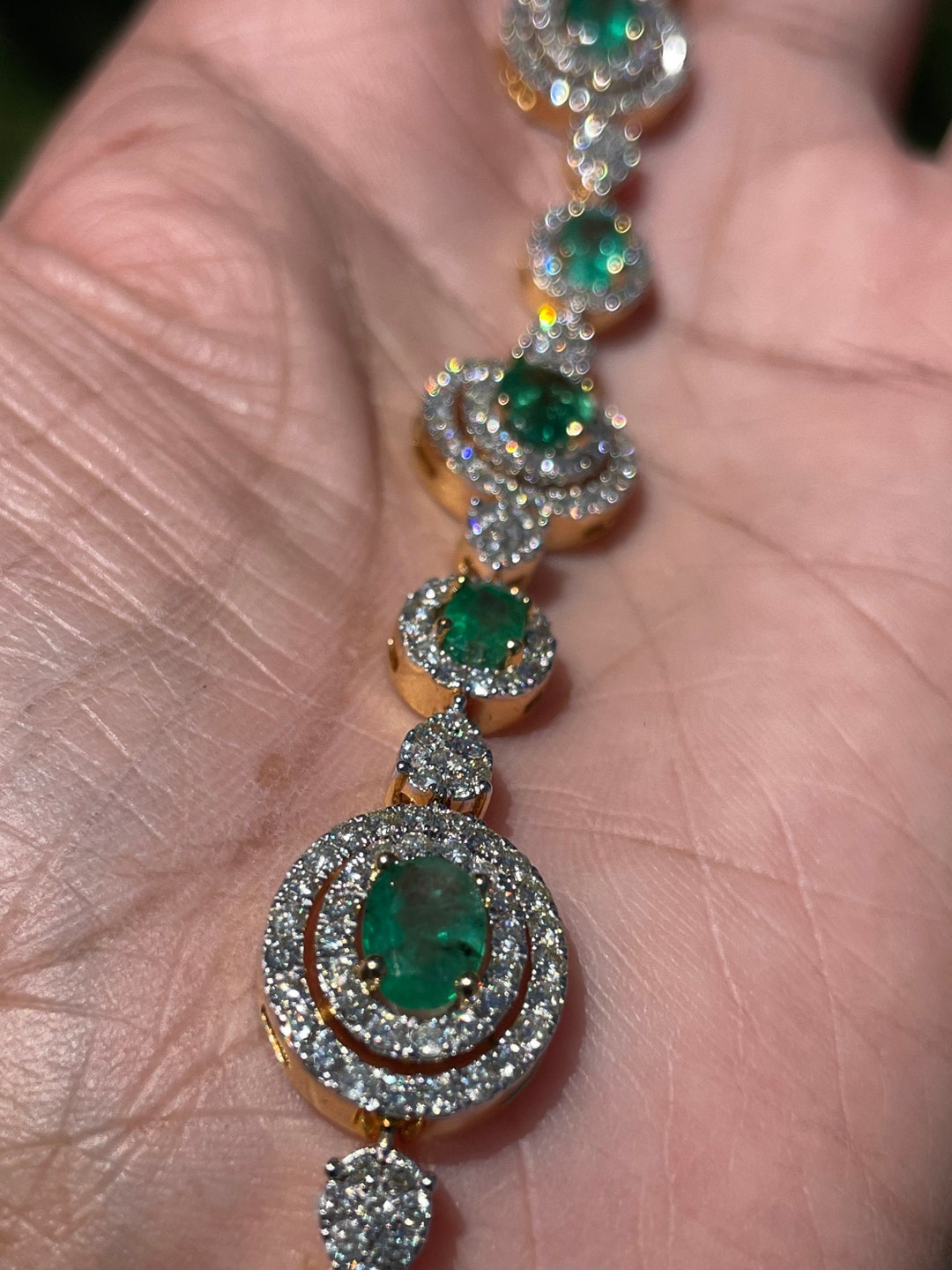 10 Carat Emerald Diamond Bracelet 18k Gold, Emerald Tennis Bracelet, Diamond Emerald Bracelet