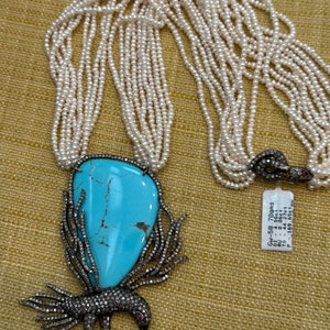 50 karaat diamanten turquoise robijn ketting, turquoise diamanten halsketting, diamanten vogelketting, prachtige goed gemaakte ketting te koop!
