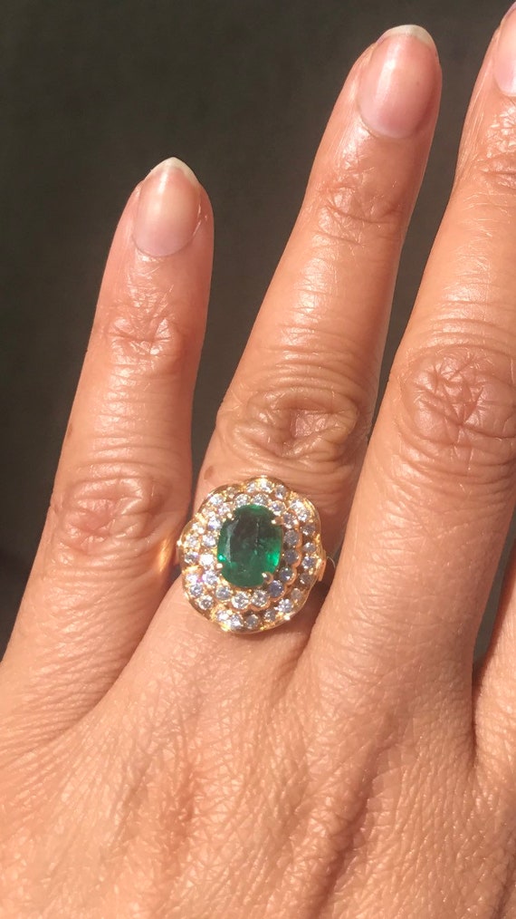 Rare Beautiful Natural 1.2 Carat Emerald Diamond Ring Gold Emerald Ring Unique Engagement Ring Bague Emeraude Etsy UK