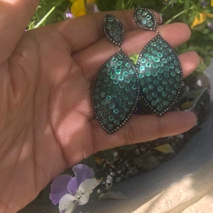 Emerald diamond earrings, vintage look emerald, image 6