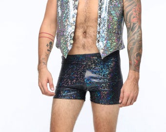 Mens Holographic Shorts | 13 Colors | Burning Man Costumes, Mens Festival Clothing, Mens Booty Shorts, Mens Yoga Shorts, Mens Hotpants