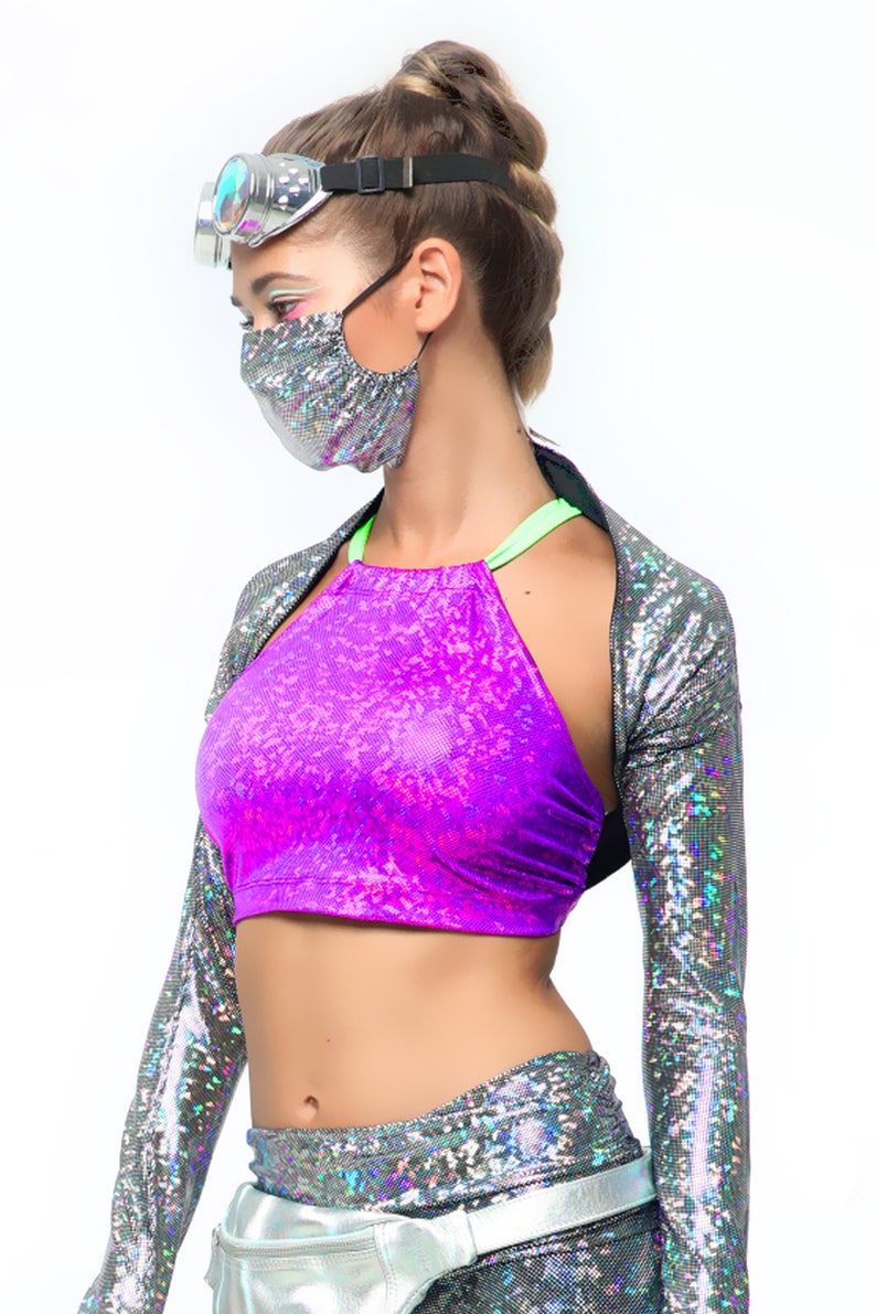 Holographic Halter Top Aerial Burning Man Costume 13 Colors Performance Pole RaveEDM Hoop Flow Dance Festival Clothes