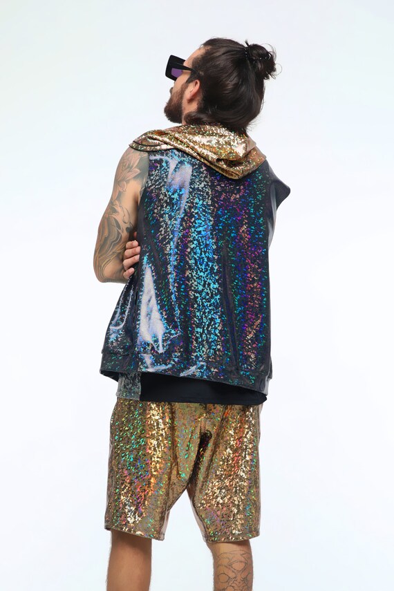 Entusiastiche gilet di paillettes | Felpa con cappuccio Festival | Hood olografica | Giacca Festival | Felpa con cappuccio senza maniche | Rave con Entusiastiche gilet di paillettes | Felpa con cappuccio Festival | Hood olografica | Giacca Festival | Felpa con cappuccio senza maniche | Rave con